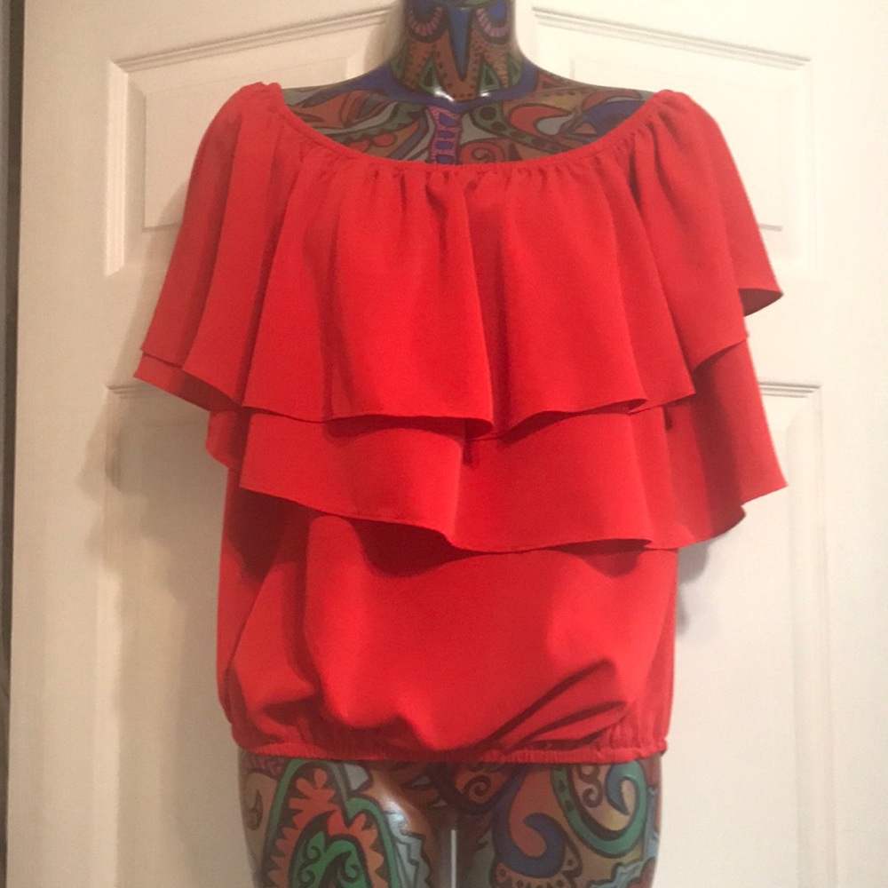 Top off shoulder double ruffle